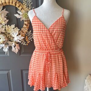 Altar'd State Coral and White Gingham Jumpsuit